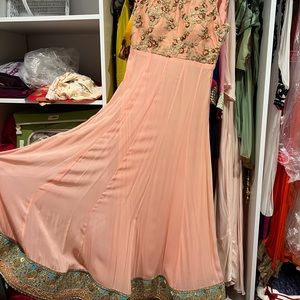 Pink and blue anarkali suit